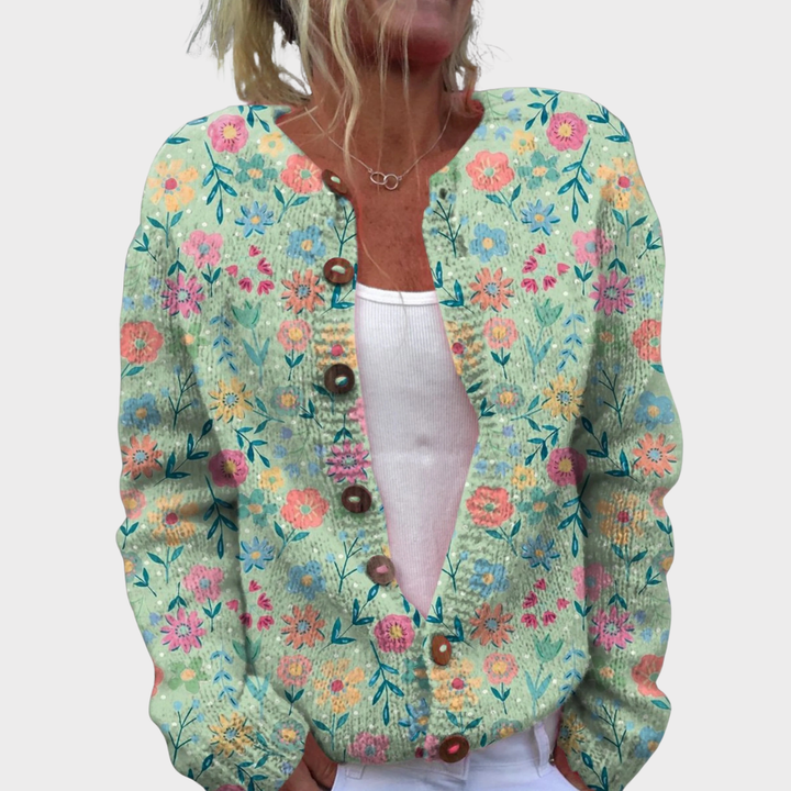 Summer Field Floral Pattern Print | Buttoned Cardigan Sweater