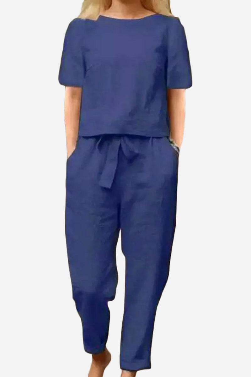 Cotton-Linen Blend Monochrome Two-Piece Set