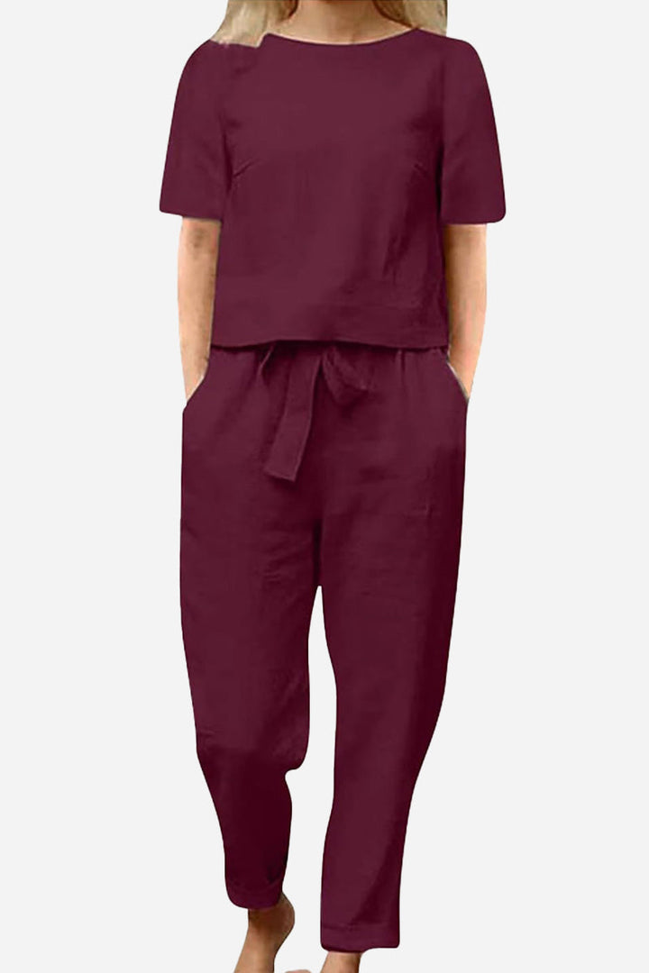 Cotton-Linen Blend Monochrome Two-Piece Set