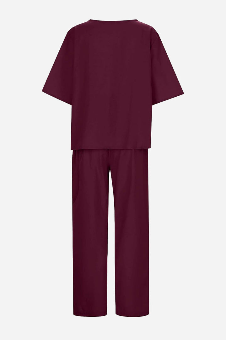 Cotton-Linen Blend Monochrome Two-Piece Set