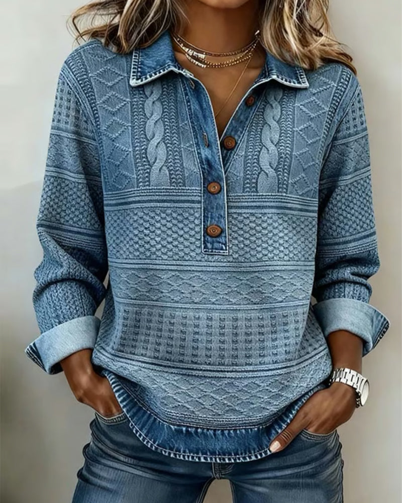 Lunad | Trendy Sweatshirt with Half Button and Collar