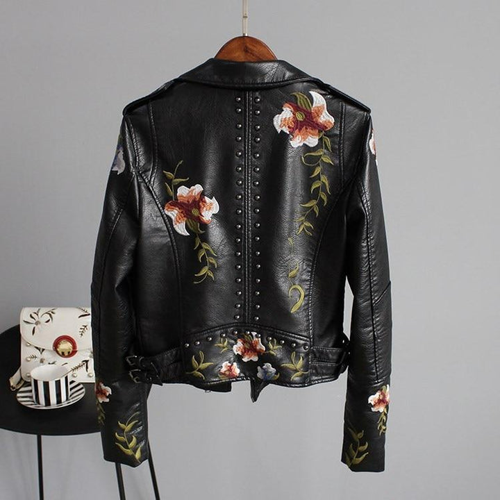 Ell | Stylish Embroidered Leather Jacket