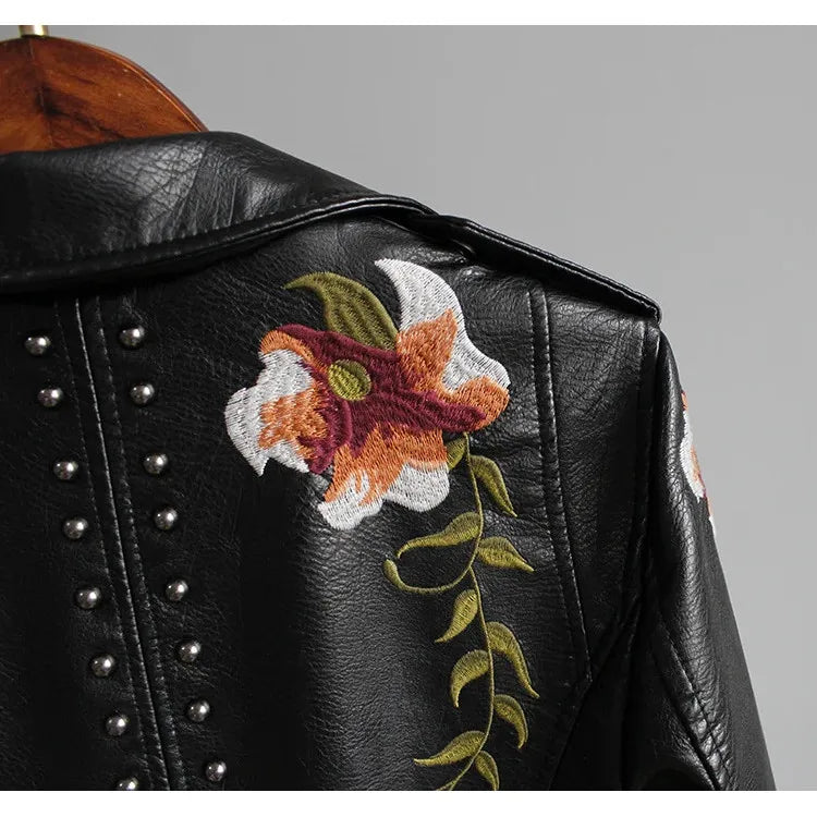 Ell | Stylish Embroidered Leather Jacket