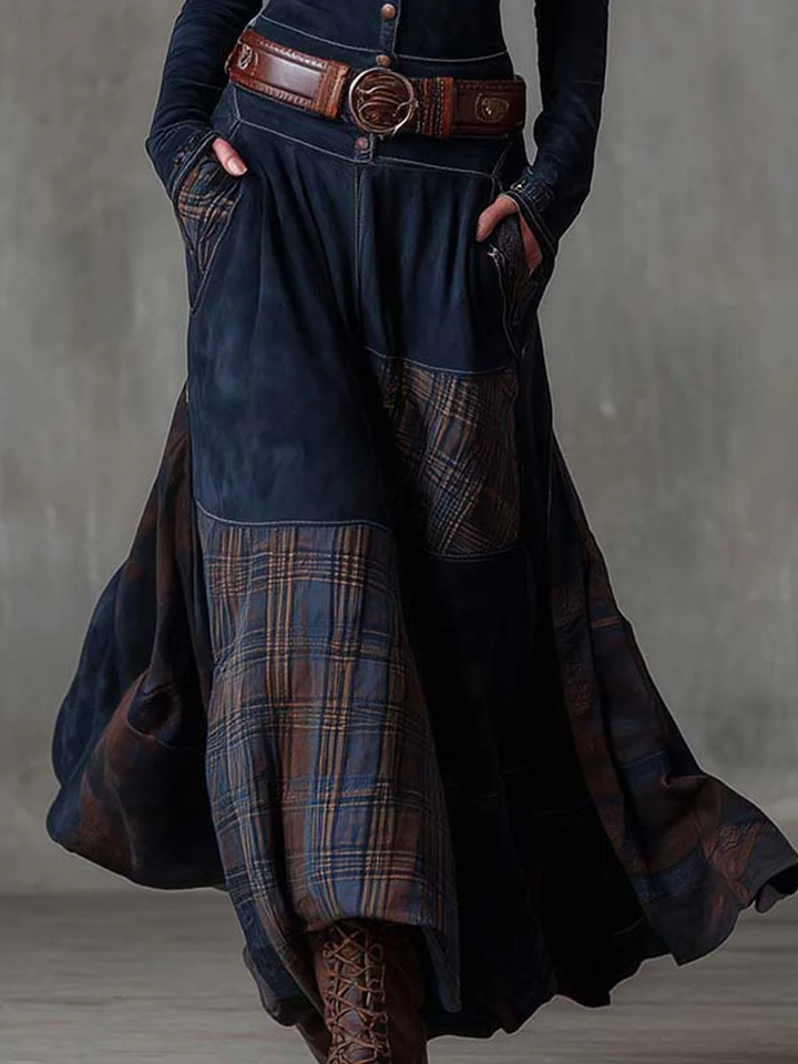 Stella | Checked Suede Maxi Dress