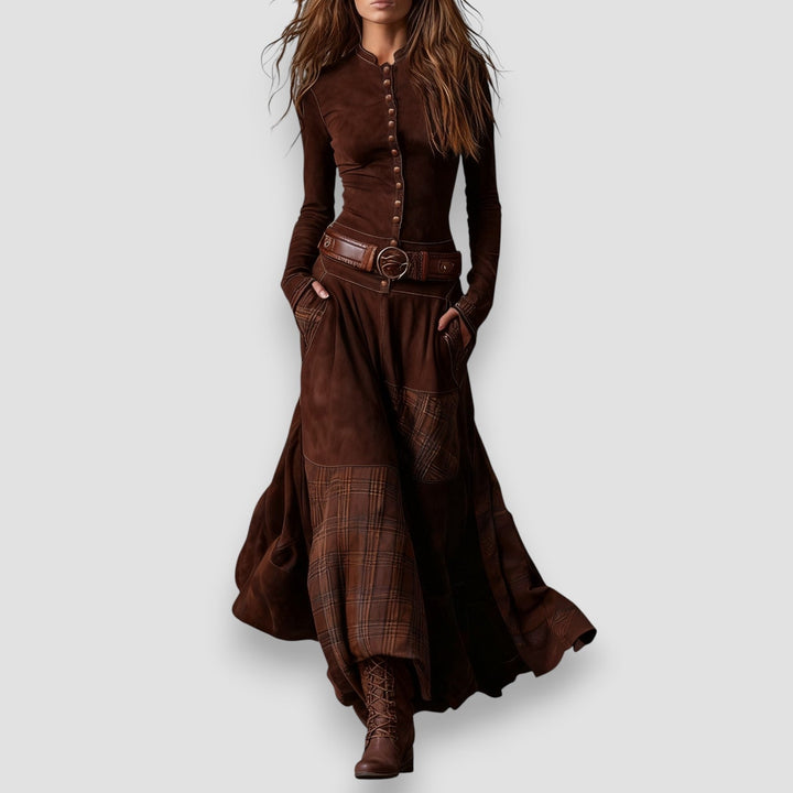 Stella | Checked Suede Maxi Dress