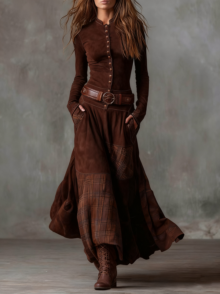 Stella | Checked Suede Maxi Dress