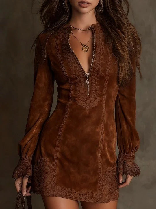 Gwenn | Suede Mini Dress with Lace