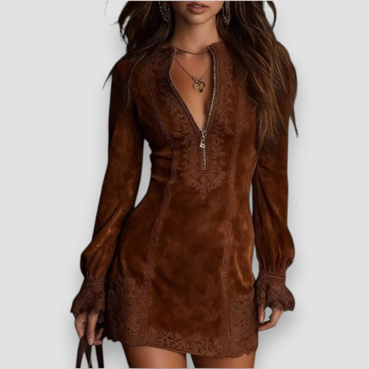 Gwenn | Suede Mini Dress with Lace