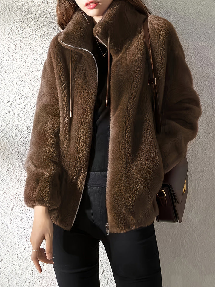 Nina | Casual warm teddy jacket with drawstring and zipper