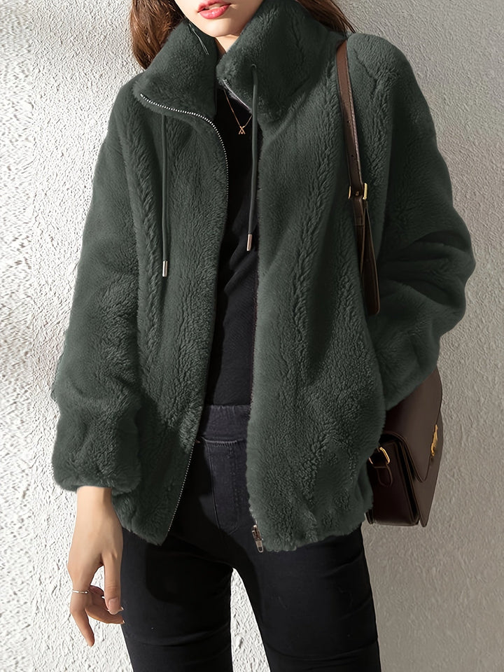 Nina | Casual warm teddy jacket with drawstring and zipper