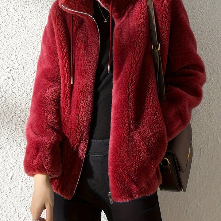 Nina | Casual warm teddy jacket with drawstring and zipper