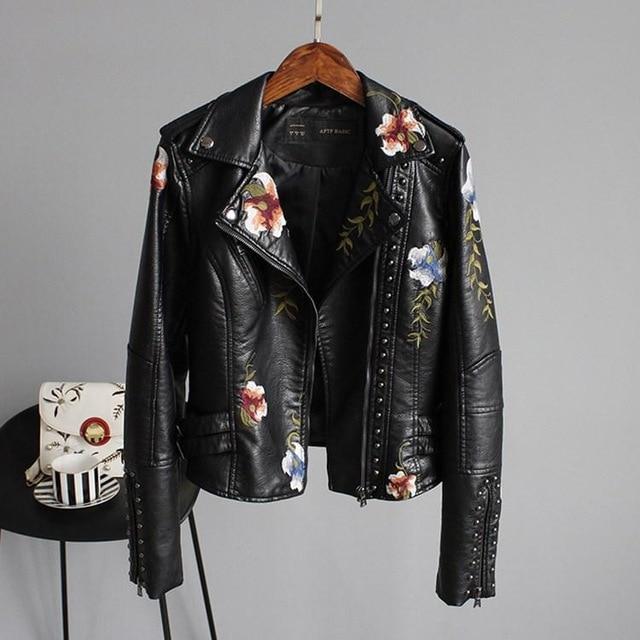 Ell | Stylish Embroidered Leather Jacket